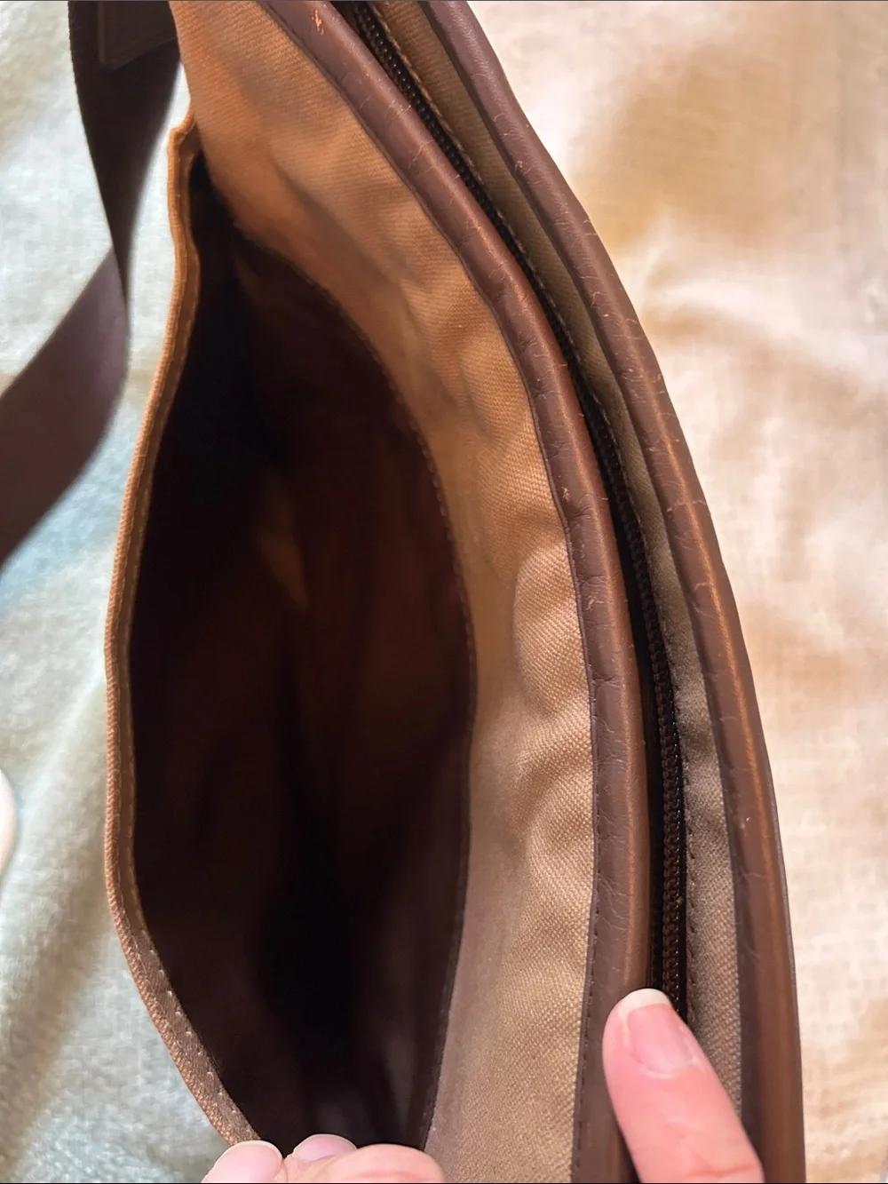 Coach Men’s Tan Canvas & Dark Brown Leather Messenger Bag